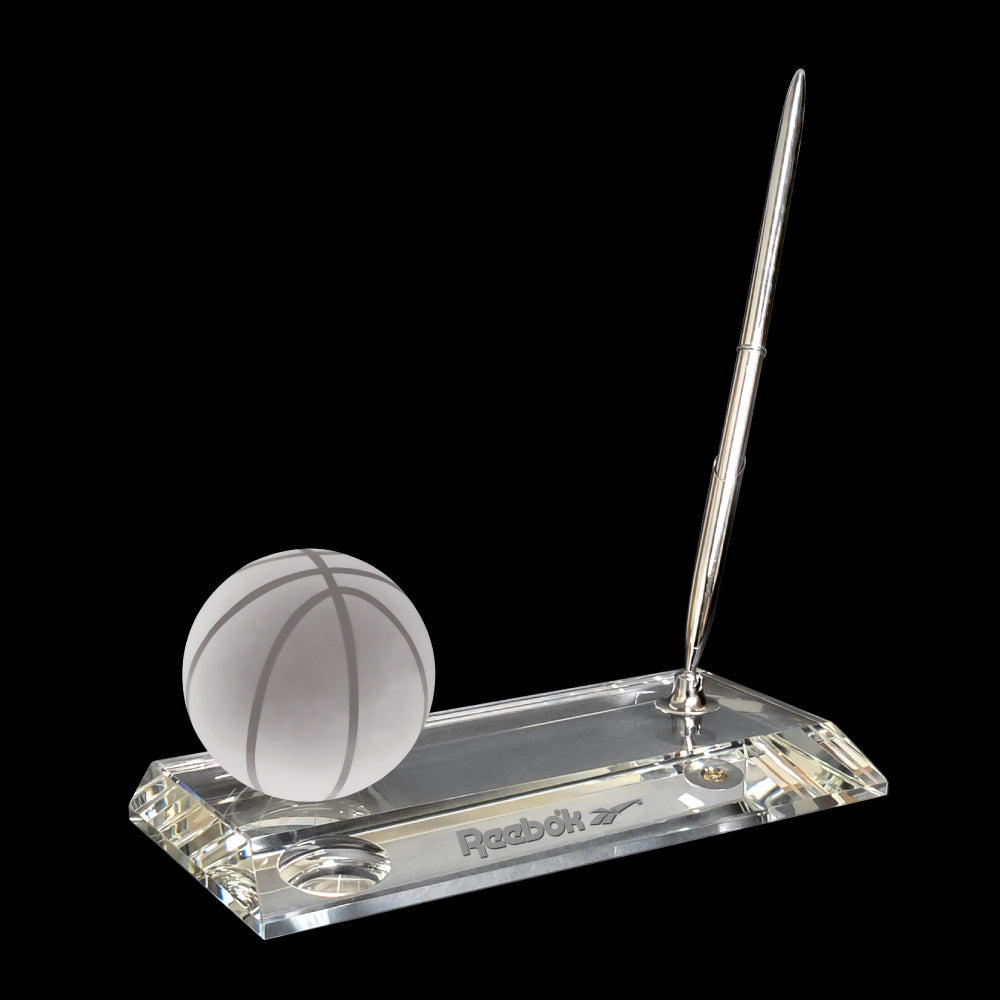 C-105 BK  CRYSTAL BASKETBALL PEN STAND SET