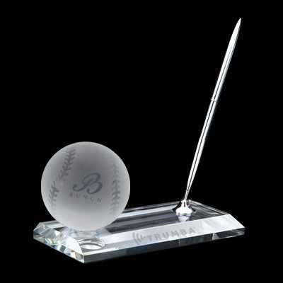 C-105 BA  CRYSTAL BASEBALL PEN STAND SET