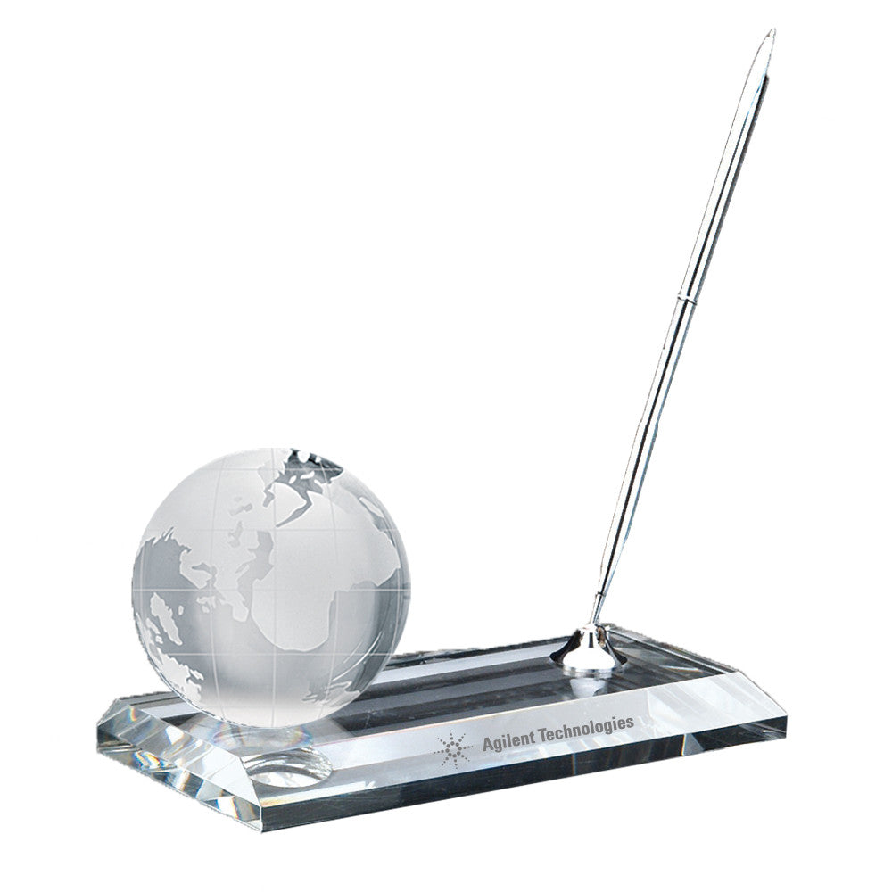 C-105  CRYSTAL GLOBE PEN STAND SET