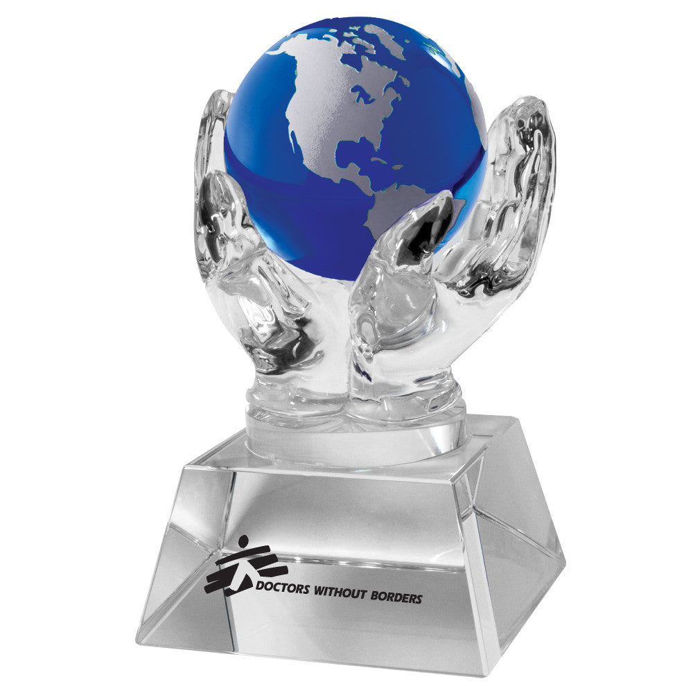 C-1392B  CRYSTAL HANDS HOLDING GLOBE (BLUE)