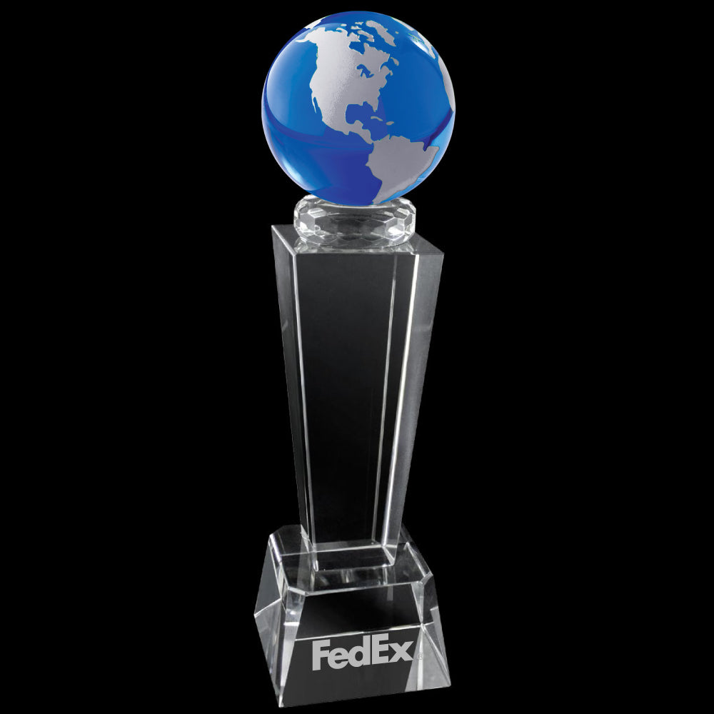 C-196BGL  BLUE GLOBE CRYSTAL TROPHY