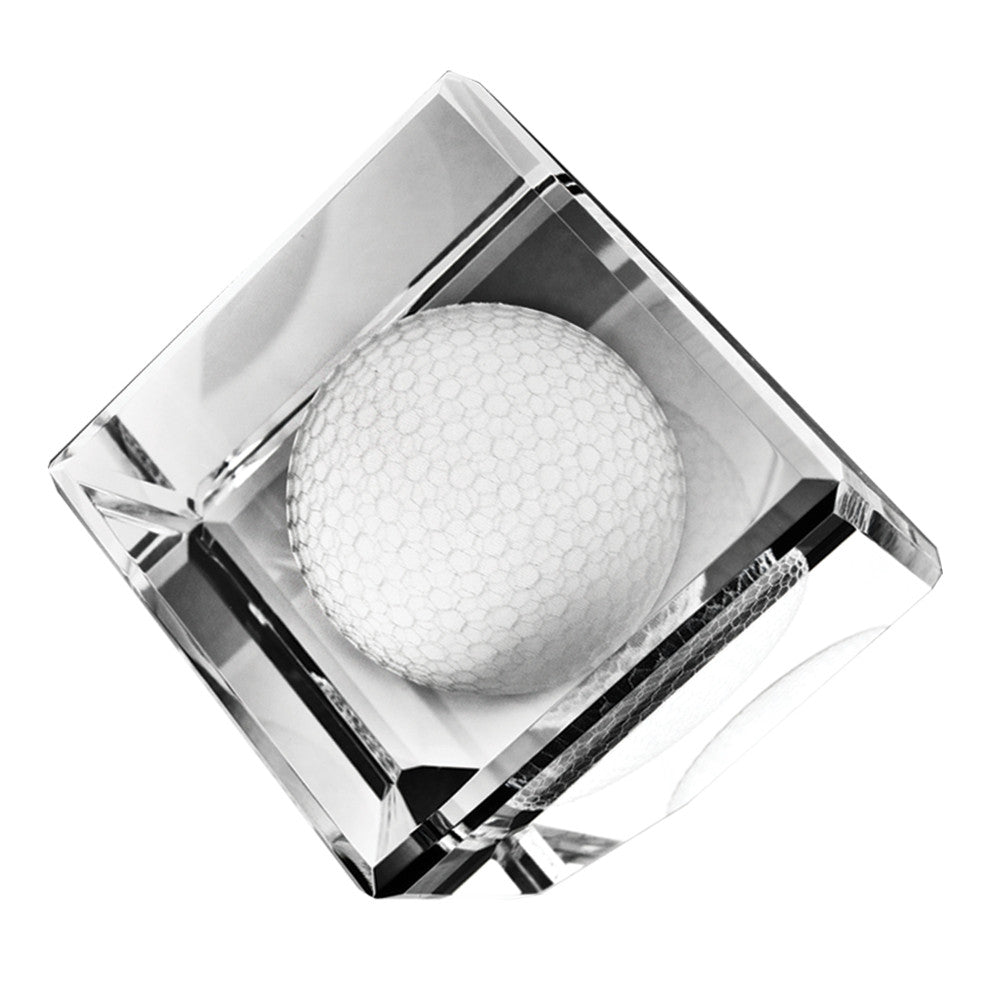 C-6506GF  STANDING CRYSTAL CUBE W/ 3-D GOLF BALL