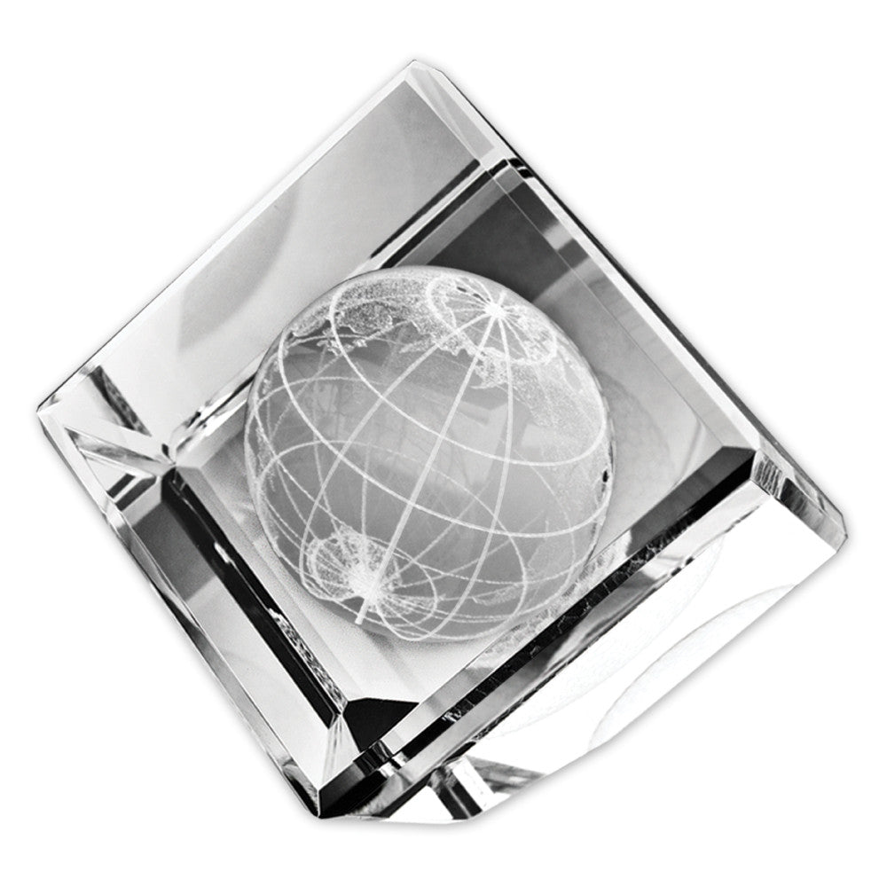 C-6506GL  STANDING CRYSTAL CUBE W/ 3-D GLOBE