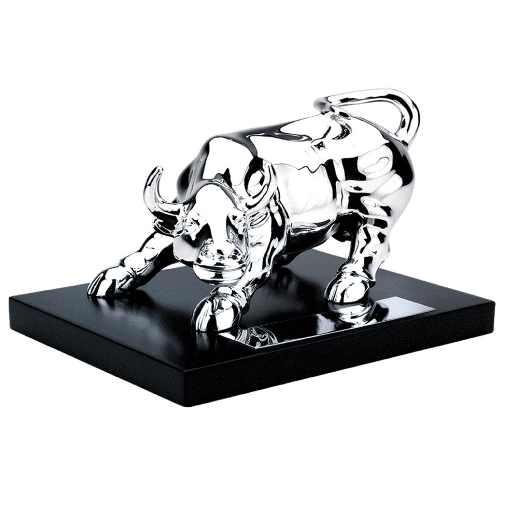 MI-1230W  SILVER PLATED BULL ON WOODEN BASE