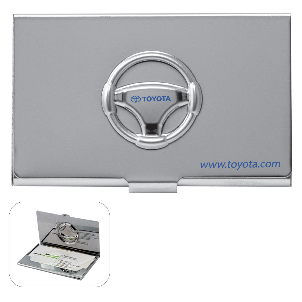 MI-1241  METAL STEERING WHEEL BUSINESS CARD CASE WITH EMBOSSED COVER