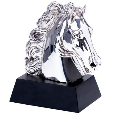 MI-1256  SILVER PLATED HORSE AWARD ON WOODEN BASE