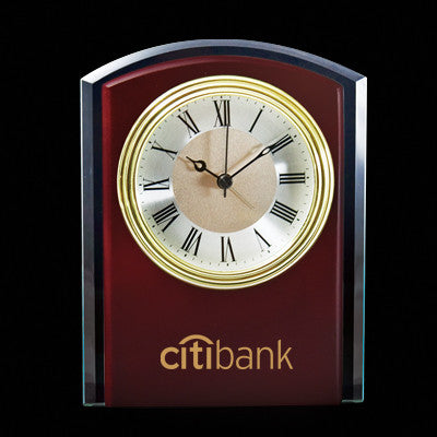 MI-156  WOOD CLOCK WITH GLASS TRIM