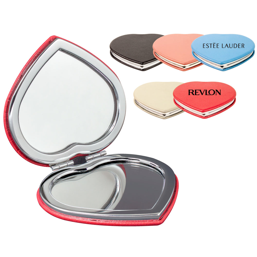 MI-1858  PU LEATHER HEART COMPACT MIRROR