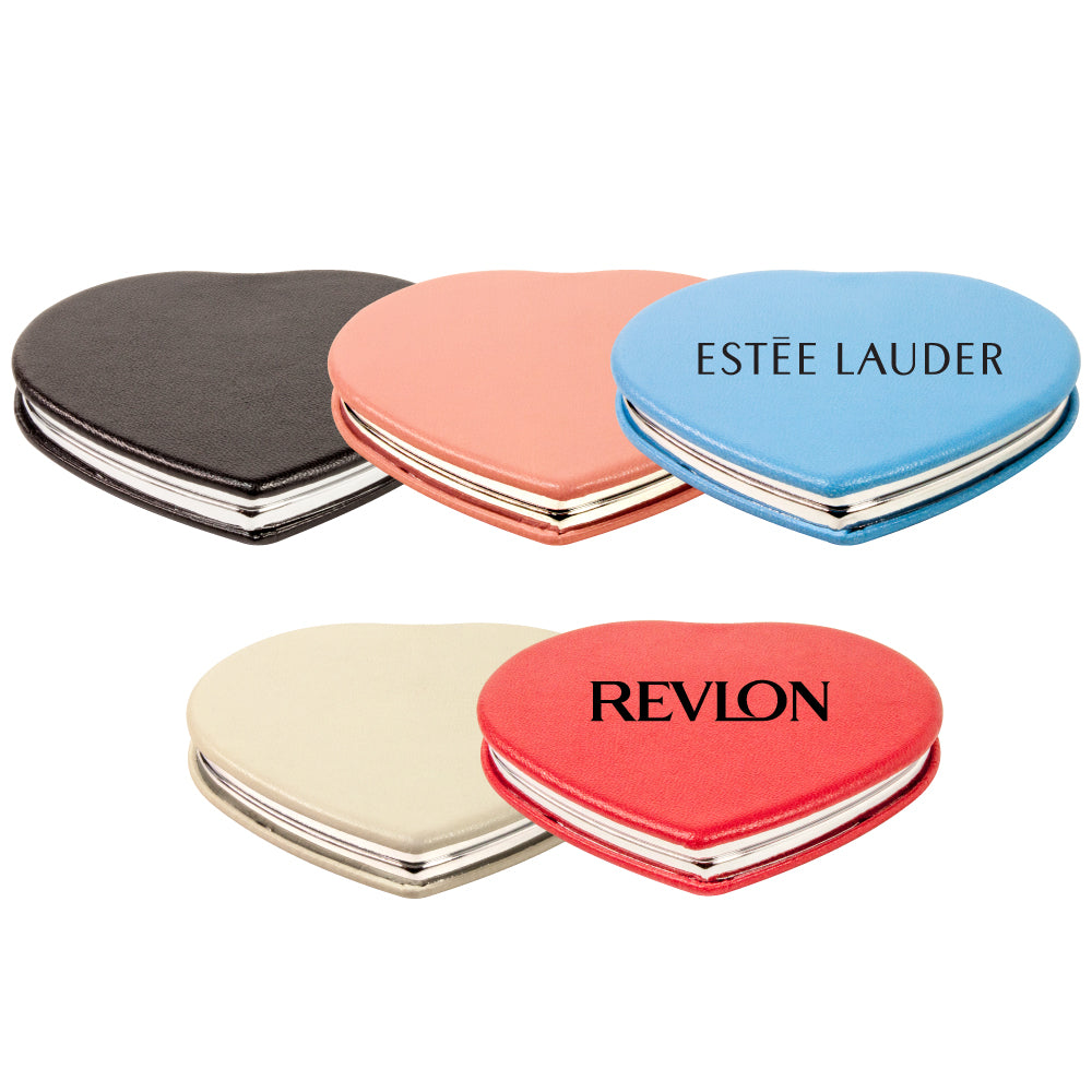 MI-1858  PU LEATHER HEART COMPACT MIRROR