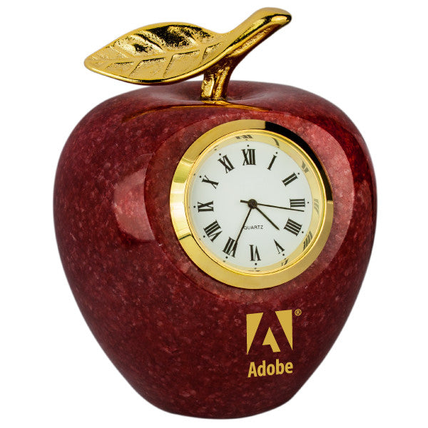 MI-188AG  MARBLE APPLE CLOCK W/ GOLD LEAF