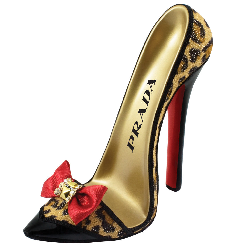 MI-2014RL  HIGH HEEL SHOE STAND - RED BOW LEOPARD