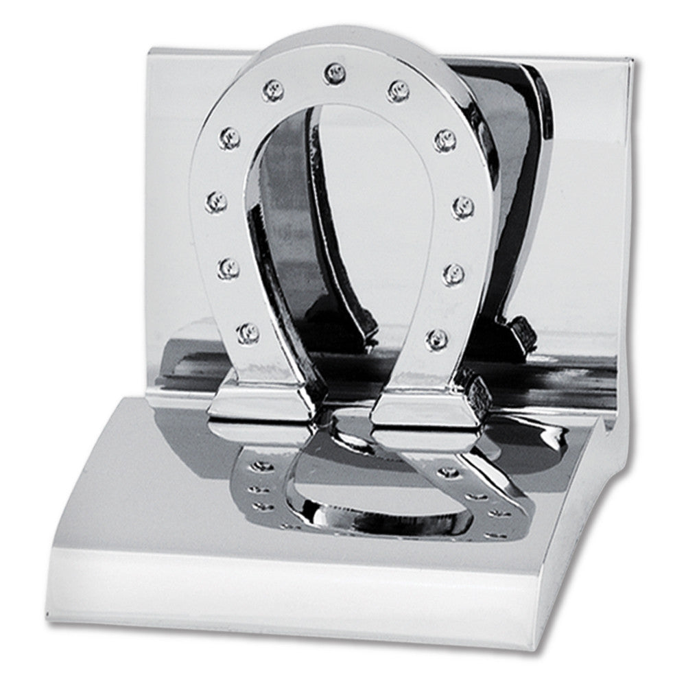 MI-3668HS  CHROME METAL BUSINESS CARD HOLDER - HORSE SHOE