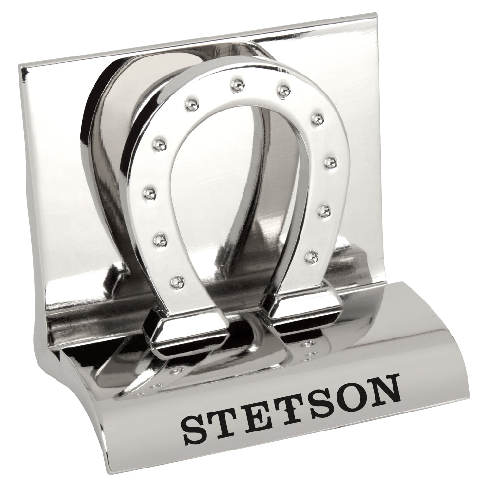 MI-3668HS  CHROME METAL BUSINESS CARD HOLDER - HORSE SHOE