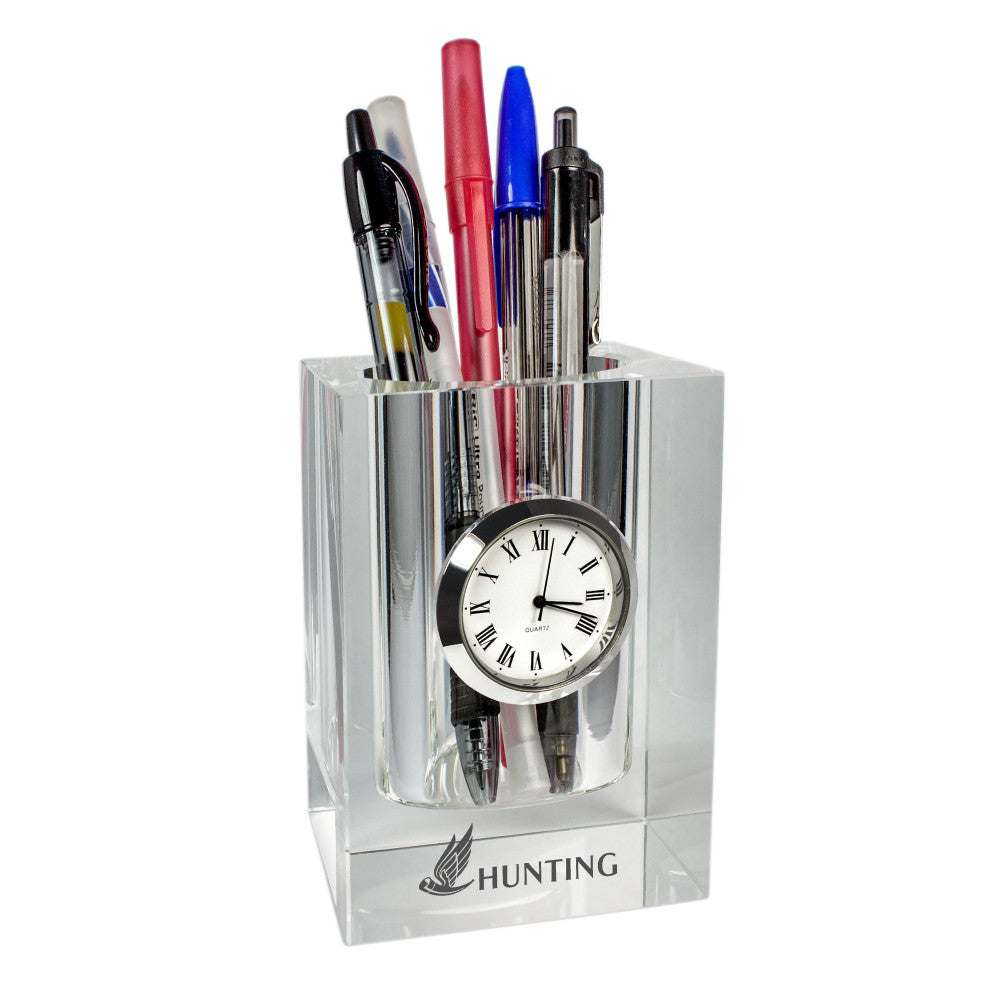 C-3693  CRYSTAL PEN HOLDER WITH CLOCK