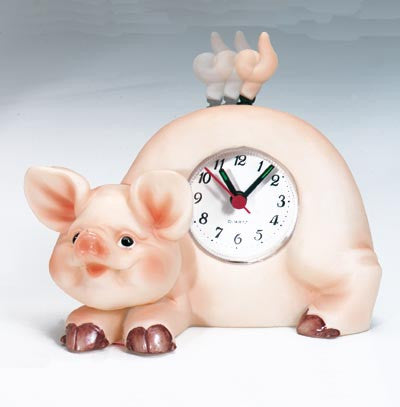 MI-4040PG  PIG CLOCK WITH SWINGING TAIL