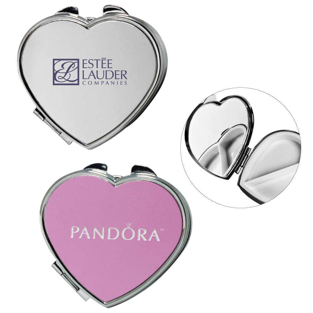 MI-8377  HEART SHAPE METAL PILL BOX WITH MIRROR